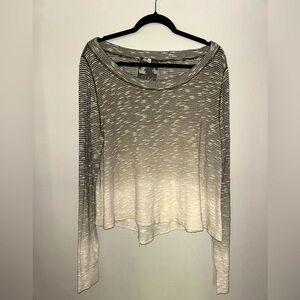 Young Fabulous & Broke Ivory & Green Slub Knit Pullover Long Sleeve Shirt S